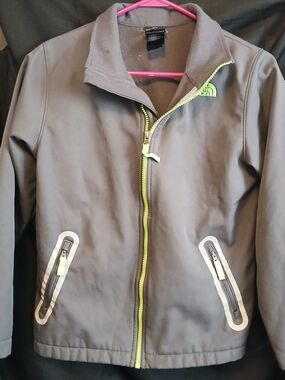 The North Face Kids' Grey Softshell Jacket with Lime Trim